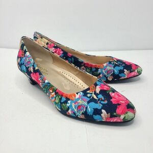 Vtg 80s Floral Fabric Cottagecore Tea Party Kitten Heels Multi-Color Size 10W